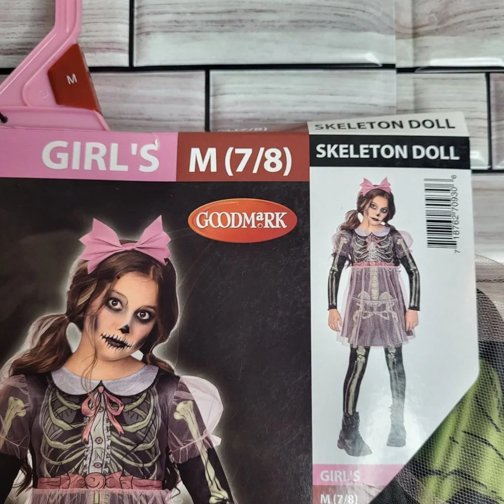 New Skeleton Doll Halloween‎ Costume Girl's Medium 7-8 Black Dress Up Outfit